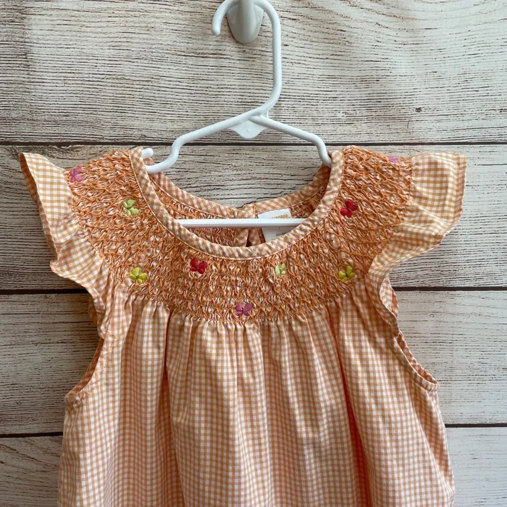 GYMBOREE SMOCKED GINGHAM DRESS WITH‎ EMBROIDERED BUTTERFLIES